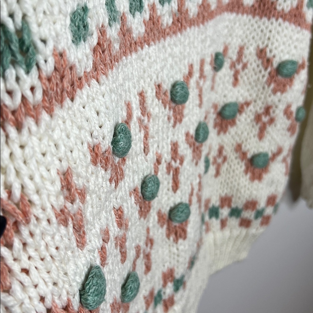Vintage 80s Fair Isle Sweater Cozy Cottagecore Mock Neck Knit - Picture 6 of 11